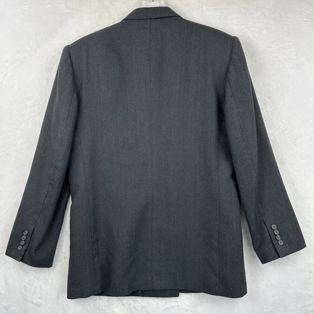 Hart Schaffner Marx‎ Mens 40R Double Breasted Black Herringbone Suit Jacket EUC